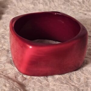 tg. Asymetrical Red Bangle Bracelet Brushed Design